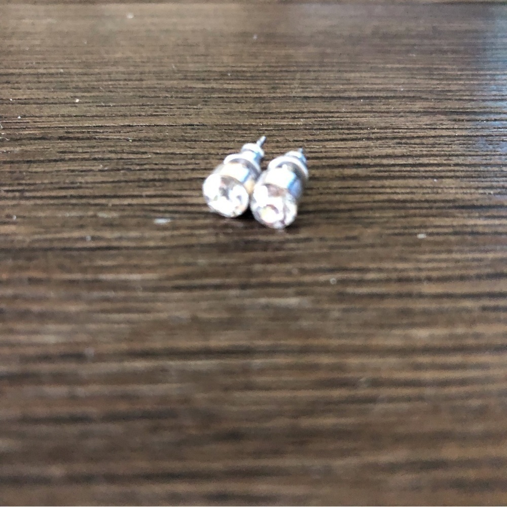 Sliver metal and rhinestone stud earrings